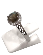 Bague Labradorite et Topaze Blanche Rondes Facettées Argent 925 Taille 58+