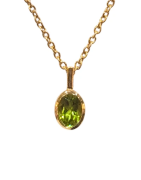 Pendentif Péridot Ovale Facetté avec Chaîne 40+5cm Argent 925 Plaqué Or "Vermeil"