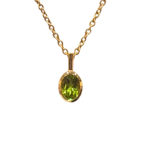 Pendentif Péridot Ovale Facetté avec Chaîne 40+5cm Argent 925 Plaqué Or "Vermeil"