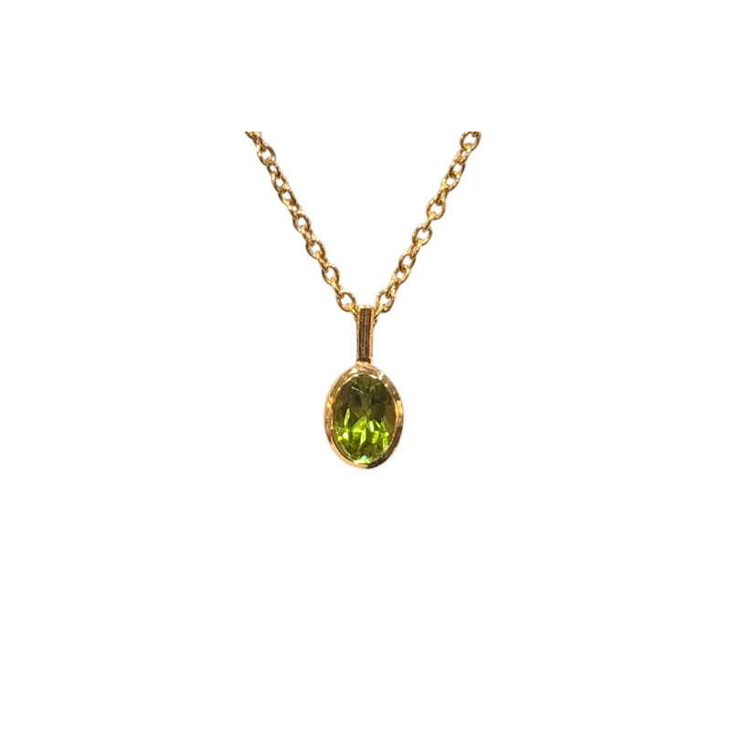 Pendentif Péridot Ovale Facetté avec Chaîne 40+5cm Argent 925 Plaqué Or "Vermeil"