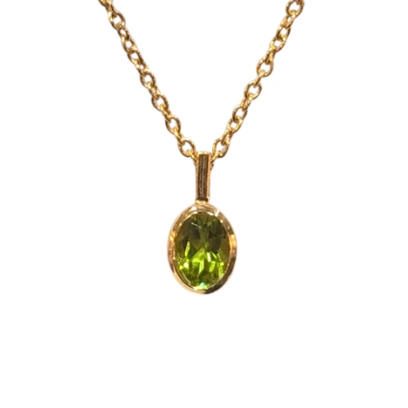 Pendentif Péridot Ovale Facetté avec Chaîne 40+5cm Argent 925 Plaqué Or "Vermeil"