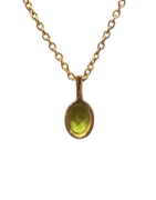 Pendentif Péridot Ovale Facetté avec Chaîne 40+5cm Argent 925 Plaqué Or "Vermeil"