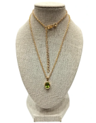 Pendentif Péridot Ovale Facetté avec Chaîne 40+5cm Argent 925 Plaqué Or "Vermeil"