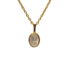 Pendentif Pierre de Lune Blanche Ovale avec Chaîne 40+4,5cm Argent 925 Plaqué Or "Vermeil"