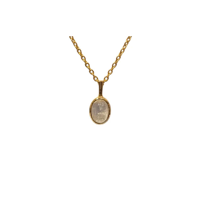 Pendentif Pierre de Lune Blanche Ovale avec Chaîne 40+4,5cm Argent 925 Plaqué Or "Vermeil"
