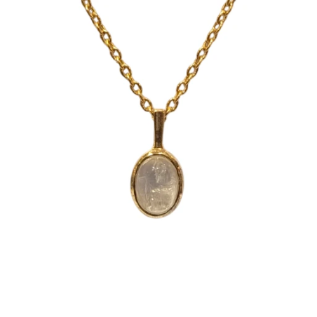 Pendentif Pierre de Lune Blanche Ovale avec Chaîne 40+4,5cm Argent 925 Plaqué Or "Vermeil"