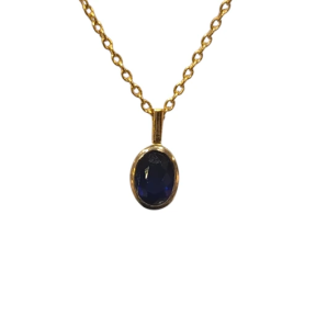 Pendentif Saphir Ovale Facetté avec Chaîne 40+4,5cm Argent 925 Plaqué Or "Vermeil"
