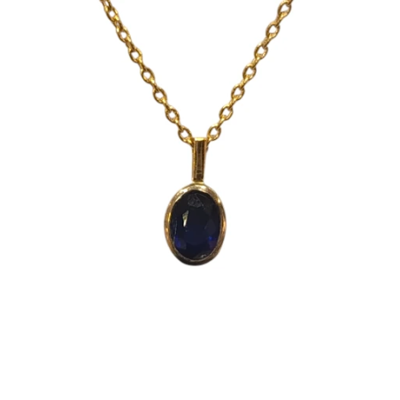 Pendentif Saphir Ovale Facetté avec Chaîne 40+4,5cm Argent 925 Plaqué Or "Vermeil"