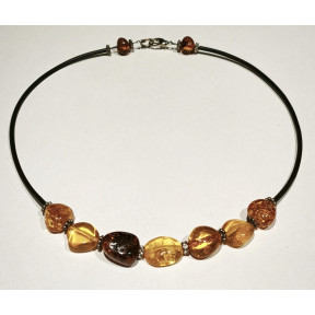 Collier Ambre Baltique Multicolore Tour de Cou Caoutchouc  avec Fermoir 42 cm