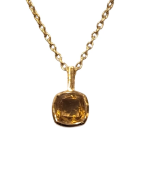 Pendentif Citrine Carrée Facettée avec Chaîne 40+5cm Argent 925 Plaqué Or "Vermeil"