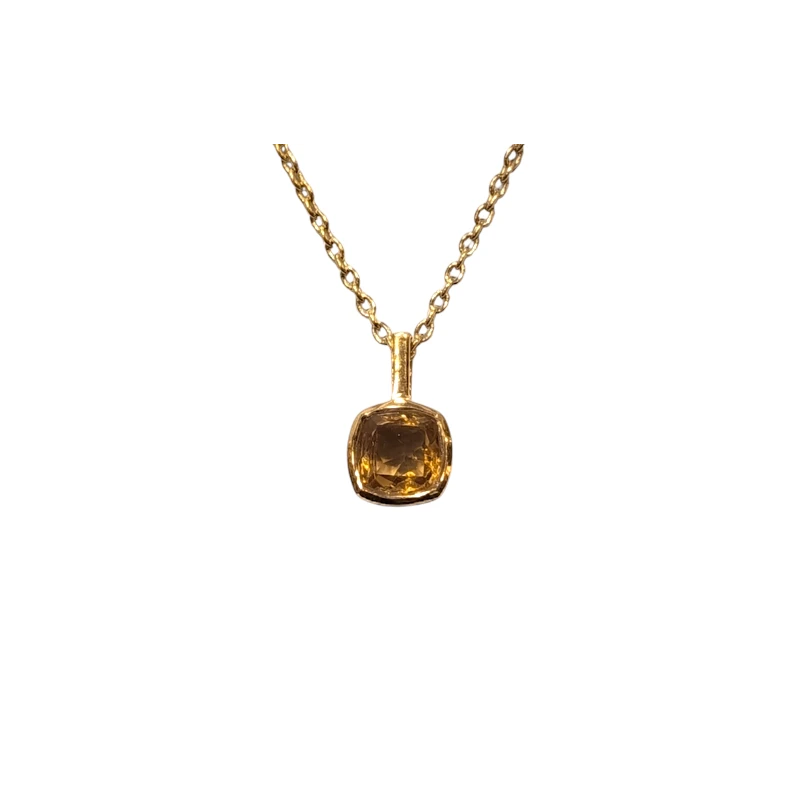Pendentif Citrine Carrée Facettée avec Chaîne 40+5cm Argent 925 Plaqué Or "Vermeil"