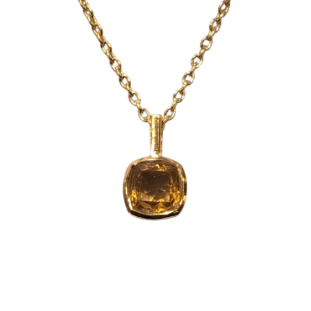 Pendentif Citrine Carrée Facettée avec Chaîne 40+5cm Argent 925 Plaqué Or "Vermeil"