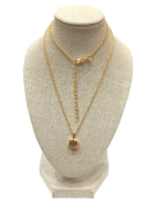 Pendentif Citrine Carrée Facettée avec Chaîne 40+5cm Argent 925 Plaqué Or "Vermeil"