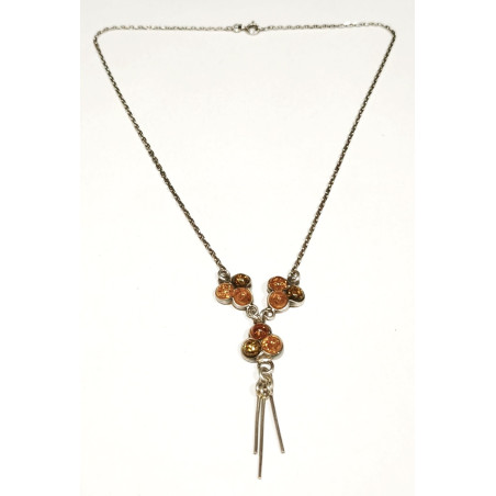 Collier Ambre Baltique et Vert sur Chaîne Acier 44 cm