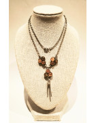 Collier Ambre Baltique et Vert sur Chaîne Acier 44 cm