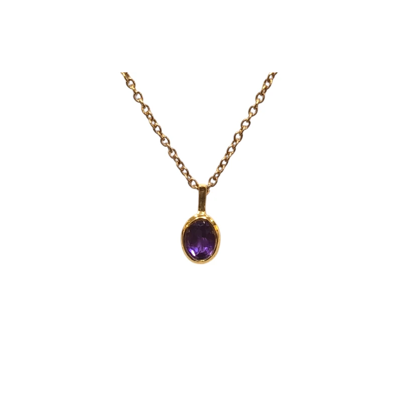 Pendentif Améthyste Ovale Facettée avec Chaîne 40+5cm Argent 925 Plaqué Or "Vermeil"