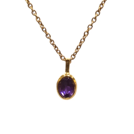 Pendentif Améthyste Ovale Facettée avec Chaîne 40+5cm Argent 925 Plaqué Or "Vermeil"