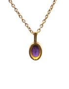 Pendentif Améthyste Ovale Facettée avec Chaîne 40+5cm Argent 925 Plaqué Or "Vermeil"