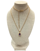 Pendentif Améthyste Ovale Facettée avec Chaîne 40+5cm Argent 925 Plaqué Or "Vermeil"
