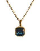Pendentif Topaze Bleue de Londres Carrée Facettée avec Chaîne 40+4,5cm Argent 925 Plaqué Or "Vermeil"