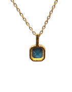 Pendentif Topaze Bleue de Londres Carrée Facettée avec Chaîne 40+4,5cm Argent 925 Plaqué Or "Vermeil"