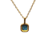 Pendentif Topaze Bleue de Londres Carrée Facettée avec Chaîne 40+4,5cm Argent 925 Plaqué Or "Vermeil"