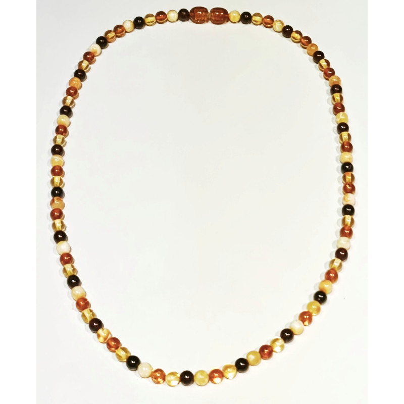 Collier Ambre Baltique Multicolore Pierres Rondes 5mm avec Fermoir à Vis 45 cm