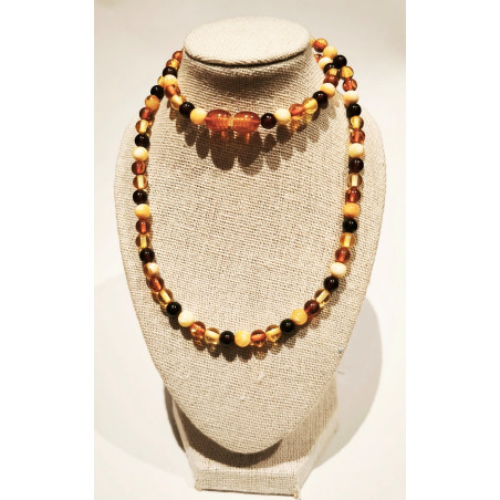 Collier Ambre Baltique Multicolore Pierres Rondes 5mm avec Fermoir à Vis 45 cm