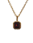 Pendentif Grenat Rouge Carré Facetté avec Chaîne 40+5cm Argent 925 Plaqué Or "Vermeil"