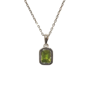 Pendentif Péridot Rectangulaire Facetté avec Chaîne 40+3cm Argent 925