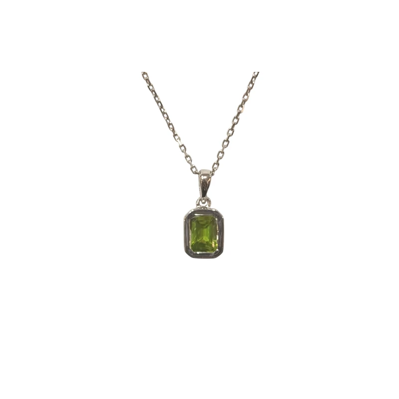 Pendentif Péridot Rectangulaire Facetté avec Chaîne 40+3cm Argent 925