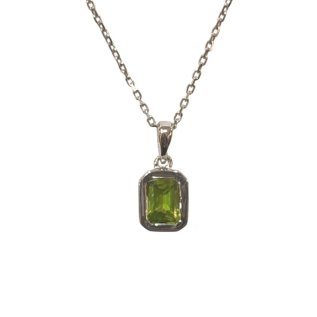 Pendentif Péridot Rectangulaire Facetté avec Chaîne 40+3cm Argent 925