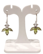 Boucles Péridot Navette Facetté Feuille Argent 925