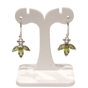 Boucles Péridot Navette Facetté Feuille Argent 925