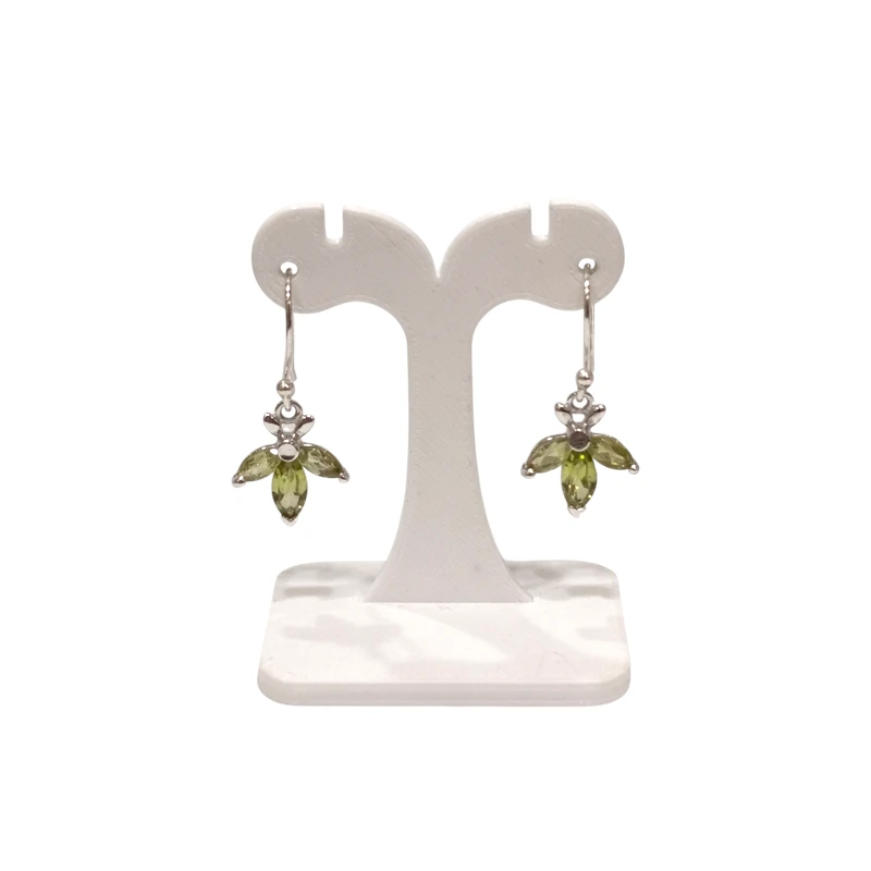 Boucles Péridot Navette Facetté Feuille Argent 925
