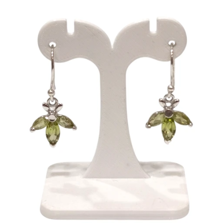 Boucles Péridot Navette Facetté Feuille Argent 925
