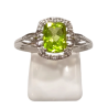Bague Péridot Rectangulaire Facetté et Topaze Blanche Facettées Argent 925 Taille 59