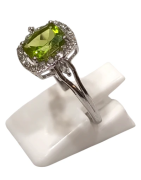 Bague Péridot Rectangulaire Facetté et Topaze Blanche Facettées Argent 925 Taille 59