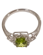 Bague Péridot Rectangulaire Facetté et Topaze Blanche Facettées Argent 925 Taille 59