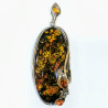 Pendentif Ambre Vert 7 cm Serti Argent 925 avec Chaîne Argent 925 64 cm