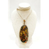 Pendentif Ambre Vert 7 cm Serti Argent 925 avec Chaîne Argent 925 64 cm