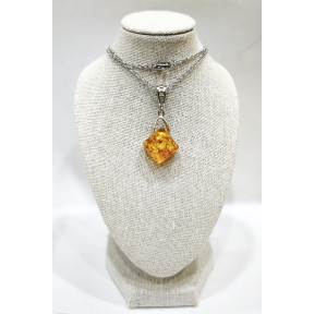 Pendentif Ambre Baltique Losange avec Chaîne Acier 48 cm
