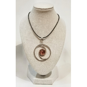 Pendentif Ambre Boule Argent 925 sur Cordon Réglable
