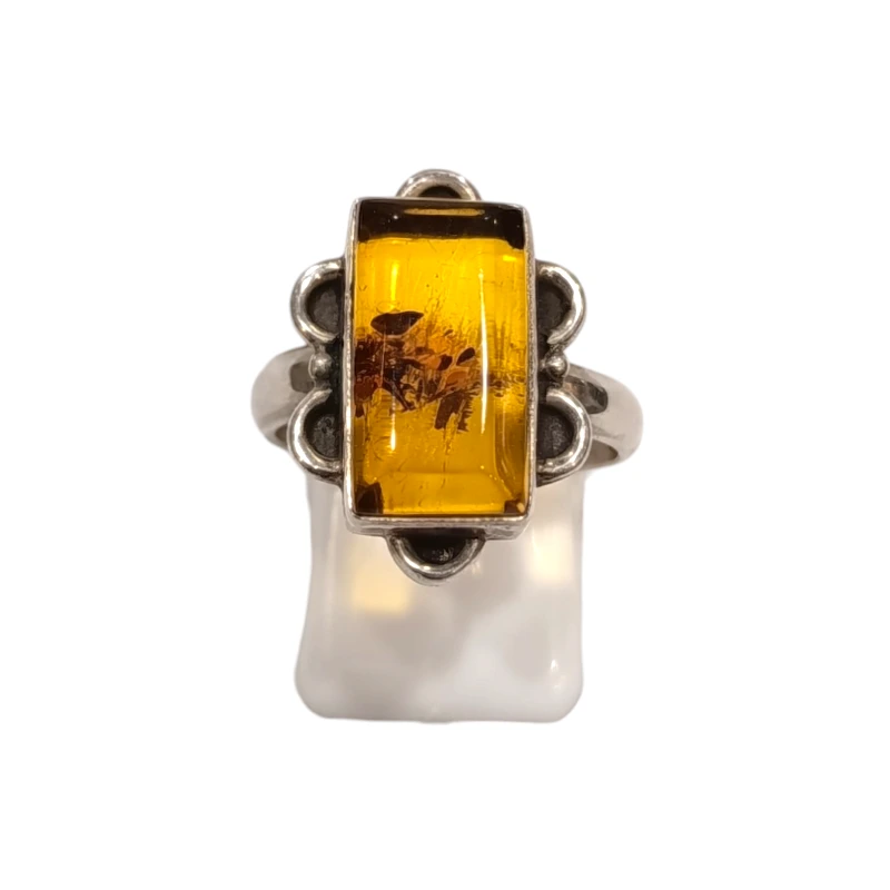 Bague Ambre Baltique Argent 925 Taille 58
