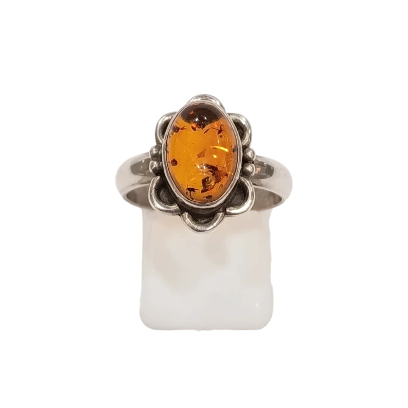 Bague Ambre Baltique Ovale Argent 925 Taille 58