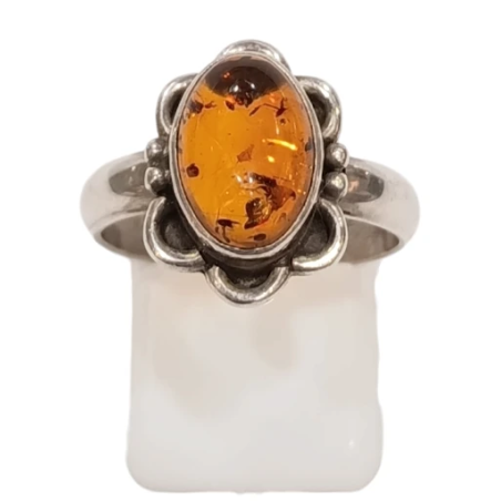 Bague Ambre Baltique Ovale Argent 925 Taille 58