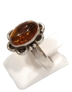 Bague Ambre Baltique Ovale Argent 925 Taille 58
