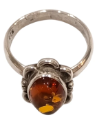 Bague Ambre Baltique Ovale Argent 925 Taille 58