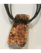 Pendentif Ambre Baltique Polie 6cm sur Cordon Cuir 7 Fils 48 cm