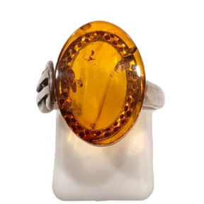 Bague Ambre Signe $ Argent 925 Taille 52